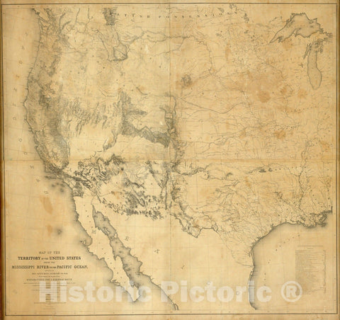 Historic Map : Map of The Territory of The United States From The Mississippi To The Pacific Ocean, 1858 - Vintage Wall Art