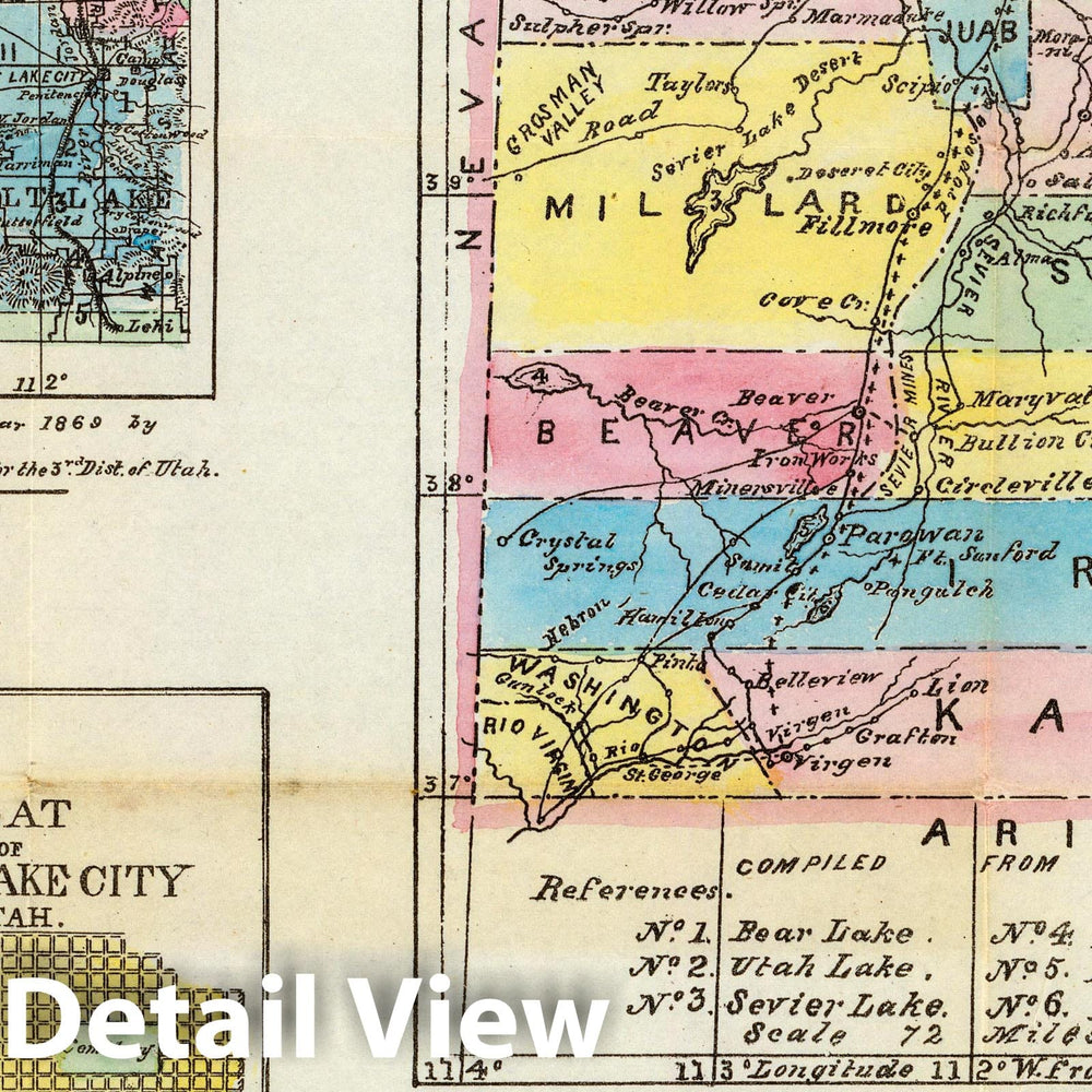 Historic Map : Map of the Territory of Utah, 1870 - Vintage Wall Art