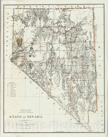 Historic Map : Department of The Interior General Land office Map - State of Nevada. 1879 - Vintage Wall Art