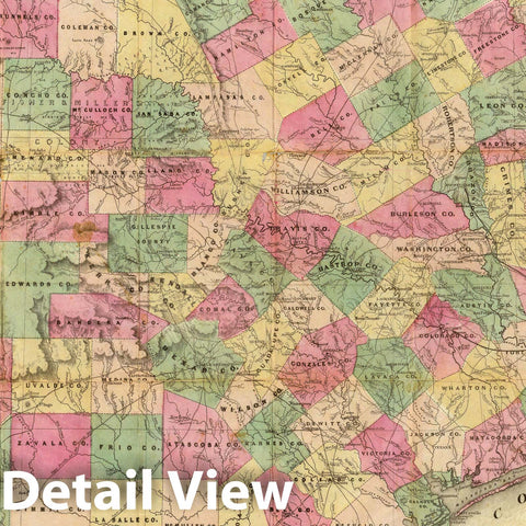 Historic Map : J. De Cordova's Map of The State of Texas, 1867 - Vintage Wall Art