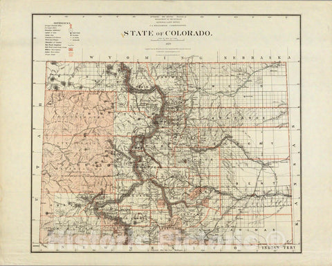 Historic Map : Department of The Interior General Land office Map - State of Colorado. 1879 - Vintage Wall Art