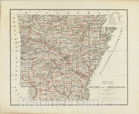 Historic Map : Department of The Interior General Land office Map - State of Arkansas. 1878 - Vintage Wall Art