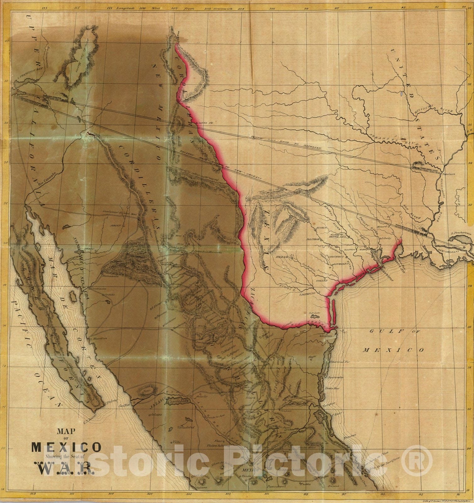 Historic Map : Map of Mexico Showing the Seat of War, 1846 - Vintage Wall Art