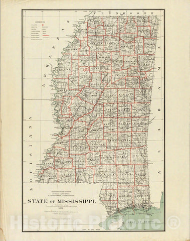 Historic Map : Department of The Interior General Land office Map - State of Mississippi. 1878 - Vintage Wall Art