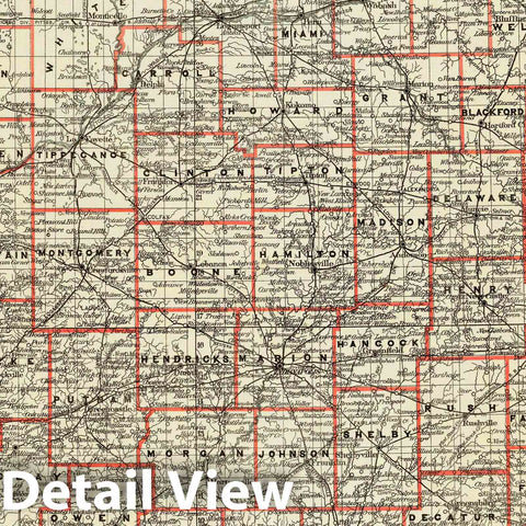 Historic Map : Department of The Interior General Land office Map - State of Indiana. 1878 - Vintage Wall Art