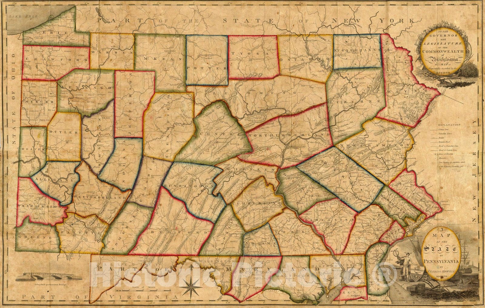 Historic Map : The State of Pennsylvania, 1811 - Vintage Wall Art
