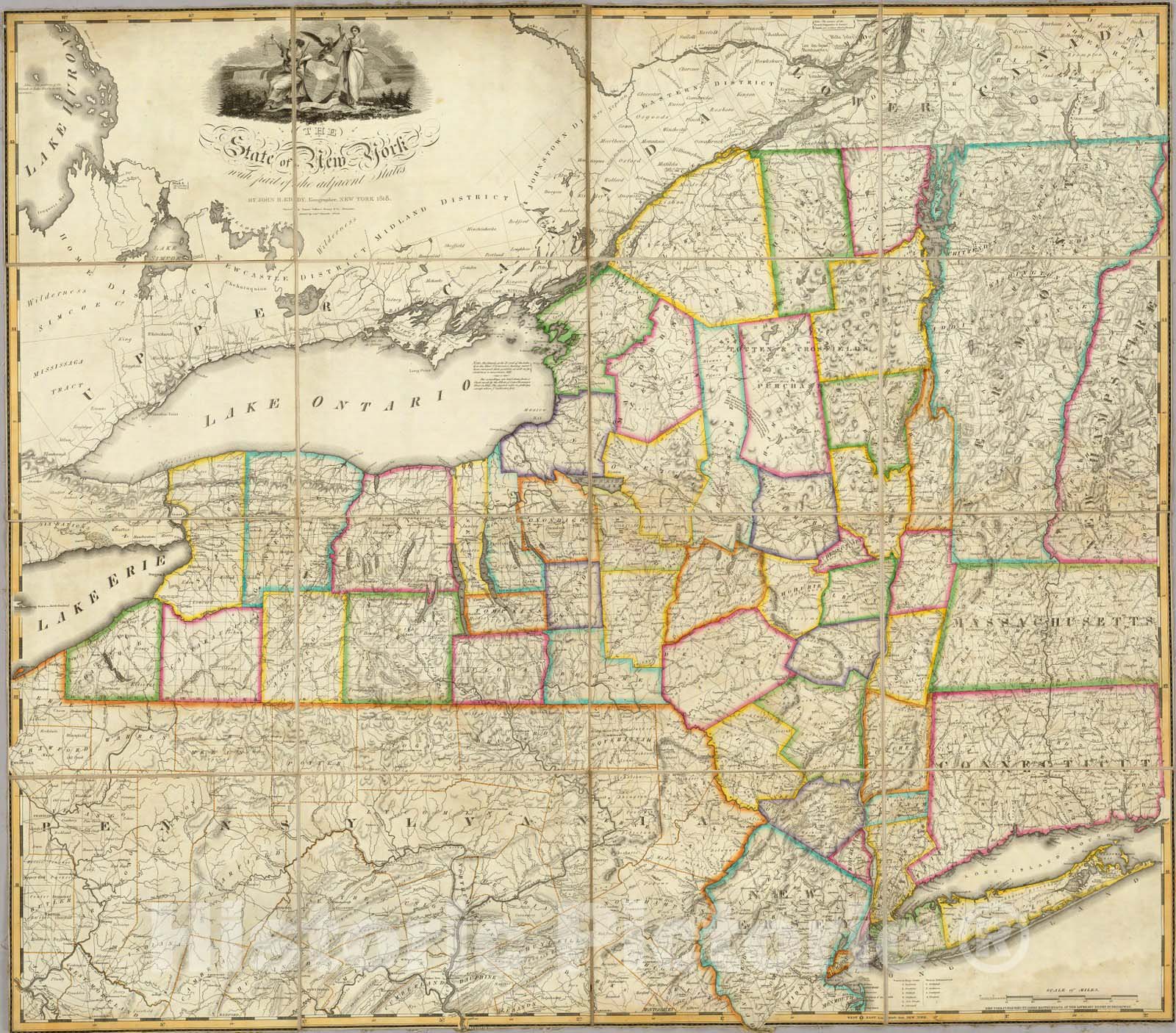 Historic Map : Case Map, State of New York with part of the adjacent States. 1818 - Vintage Wall Art