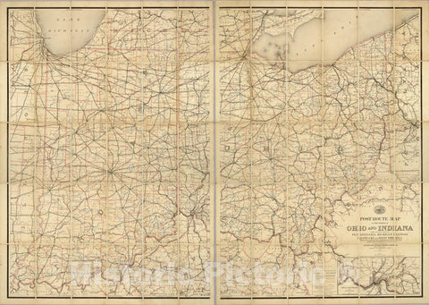 Historic Map : Post route map of the states of Ohio and Indiana with Cinncinnati and environs, 1884 - Vintage Wall Art