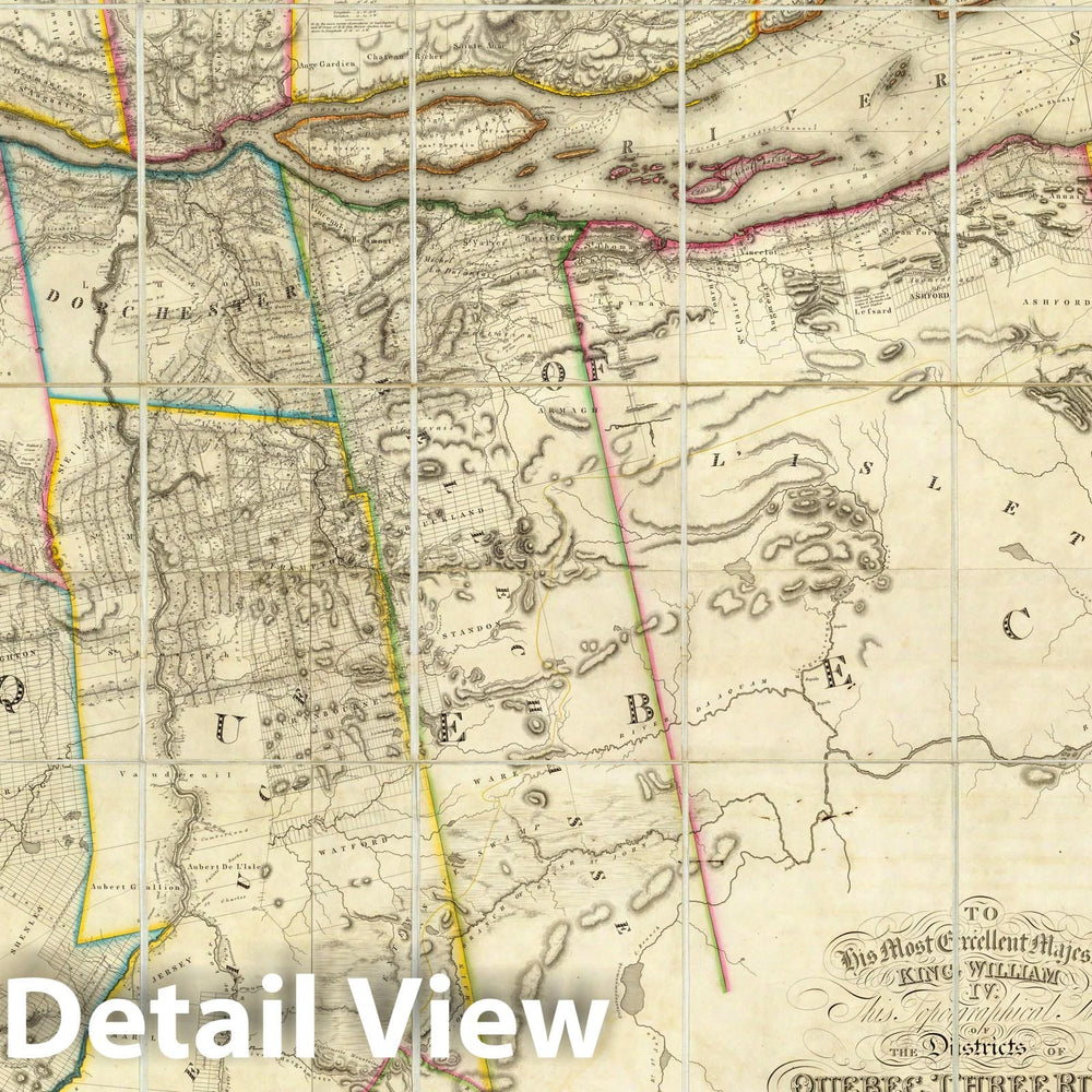 Historic Map : This topographical map of the Districts of Quebec, Three Rivers, St. Francis and Gaspe, Lower Canada, 1831 - Vintage Wall Art