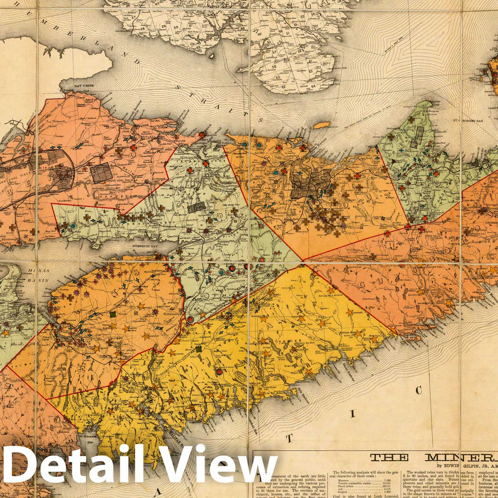 Historic Map : Church's mineral map of Nova Scotia, 1889 - Vintage Wall Art