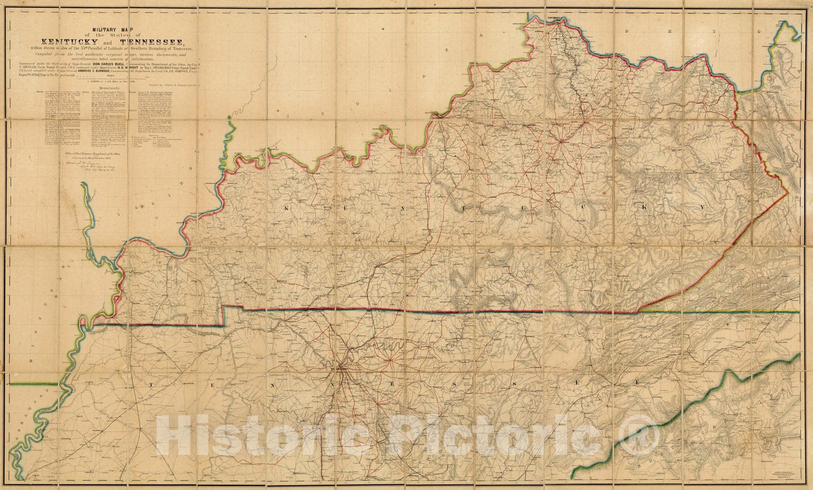 Historic Map : Military Map of the States of Kentucky and Tennessee, 1863 - Vintage Wall Art