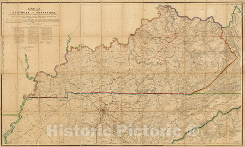 Historic Map : Military Map of the States of Kentucky and Tennessee, 1863 - Vintage Wall Art