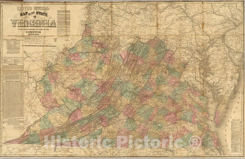 Historic Map : Lloyd's official map of the State of Virginia, 1862 - Vintage Wall Art
