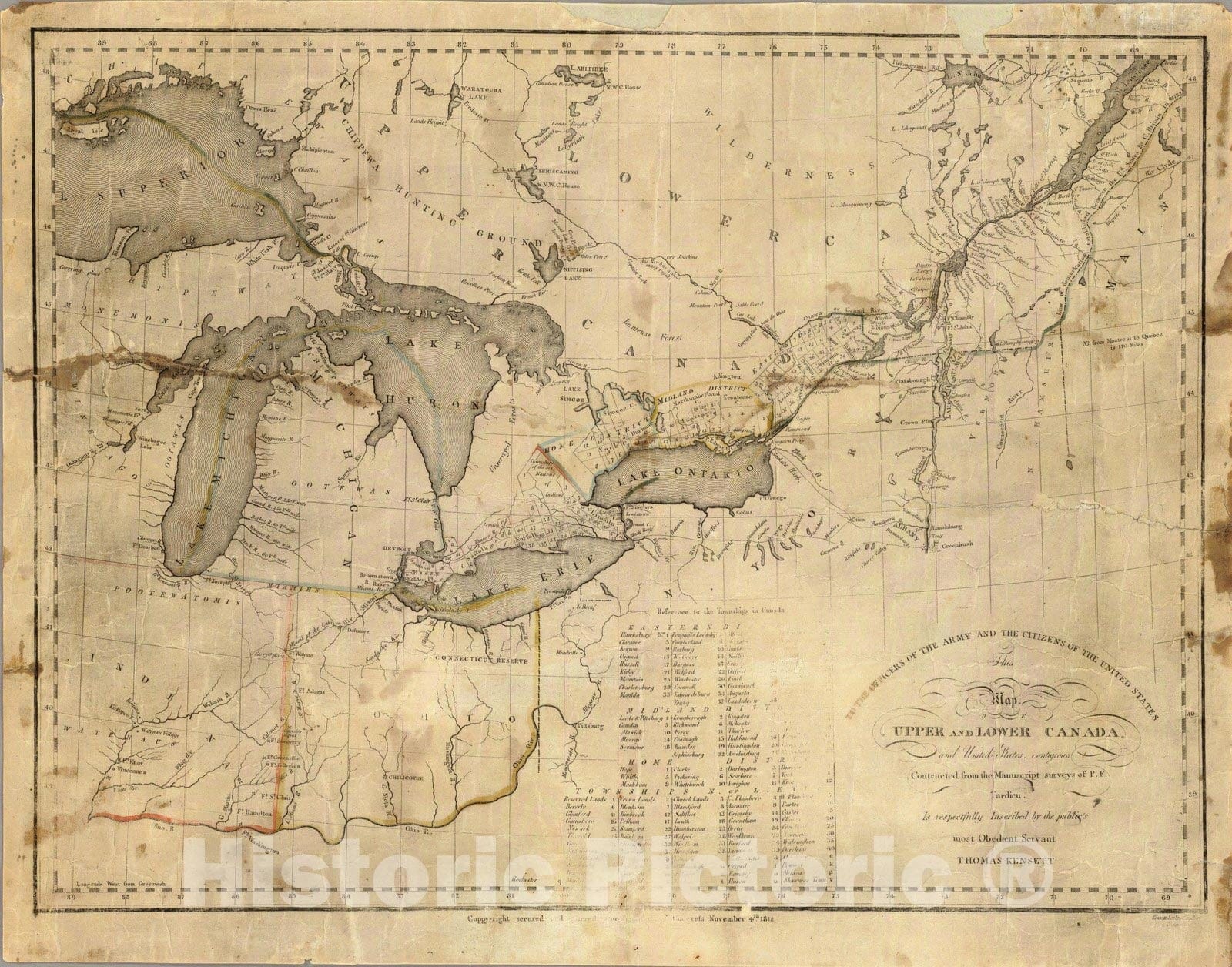 Historic Map : This map of Upper and Lower Canada and United States, 1812 - Vintage Wall Art
