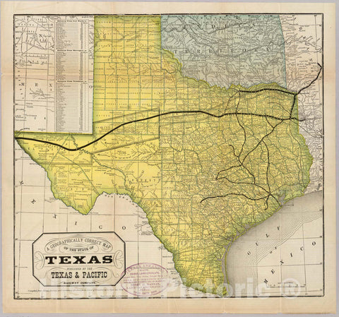 Historic Map : Timetable Map, State of Texas. 1878 - Vintage Wall Art