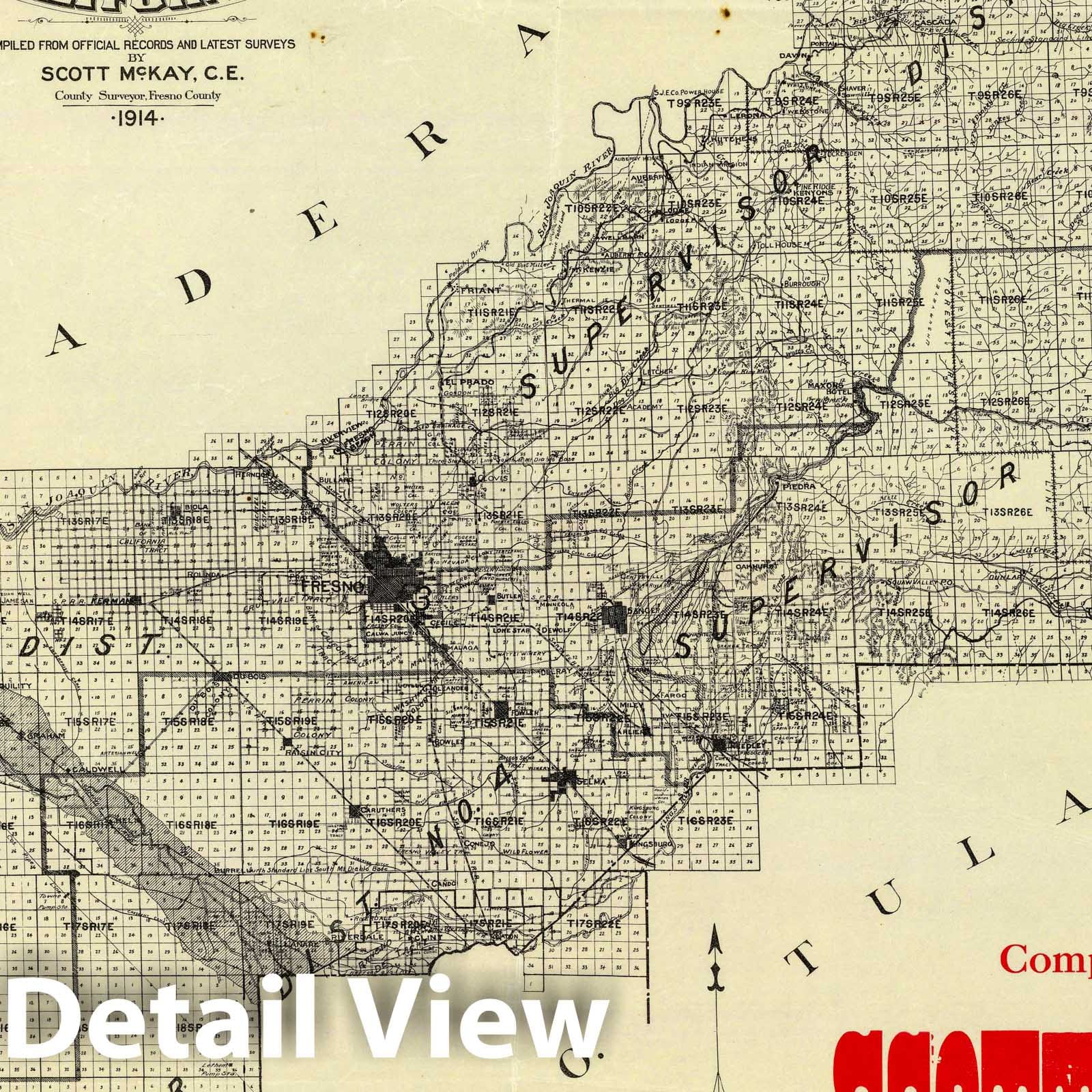 Historic Map : Map Fresno County, 1914 - Vintage Wall Art