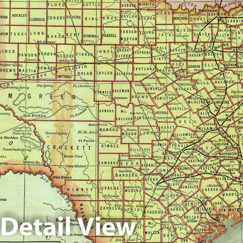 Historic Map : Pocket Map, State of Texas. 1876 - Vintage Wall Art