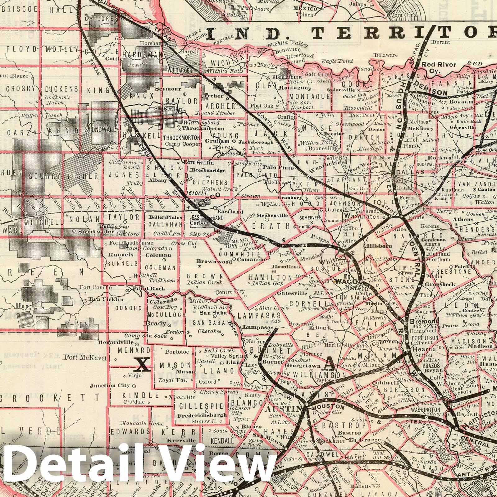 Historic Map : Timetable Map, Texas and Mexico, Houston and Texas Central railways. 1885 - Vintage Wall Art