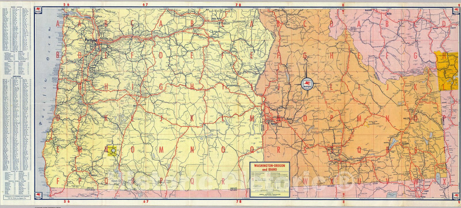 Historic Wall Map : Pocket Map, Verso: Washington, Oregon, Idaho. 1940 - Vintage Wall Art