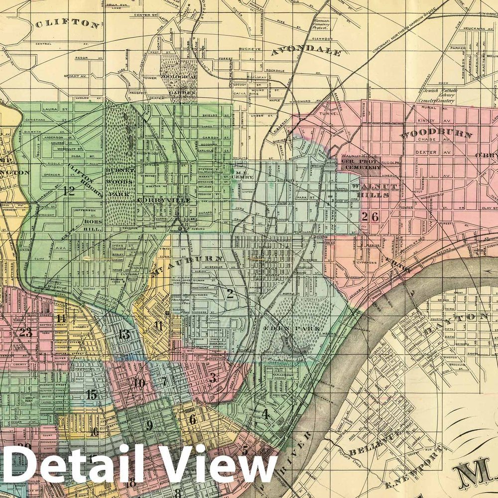 Historic Map : Pocket Map, Cincinnati & suburbs. 1880 - Vintage Wall Art