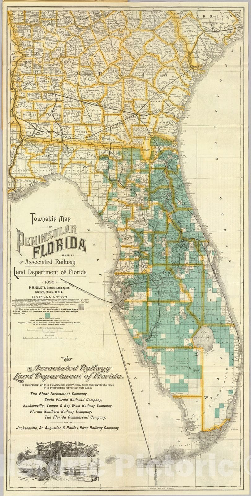 Historic Map : Township map Florida, 1890 - Vintage Wall Art