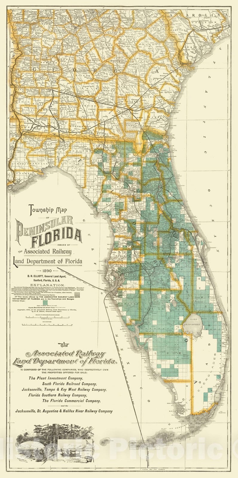 Historic Map : Township map Florida, 1890 - Vintage Wall Art
