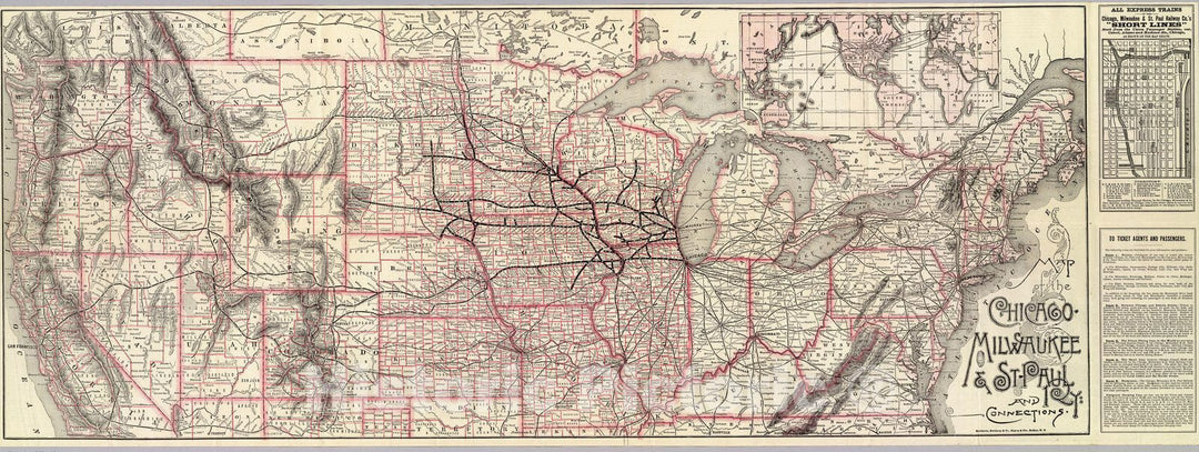 Historic Map : Chicago-Milwaukee & St. Paul Railway and connections., 1885, Vintage Wall Decor