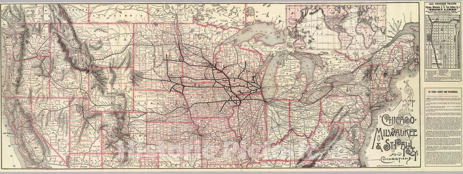 Historic Map : Chicago-Milwaukee & St. Paul Railway and connections., 1885, Vintage Wall Decor
