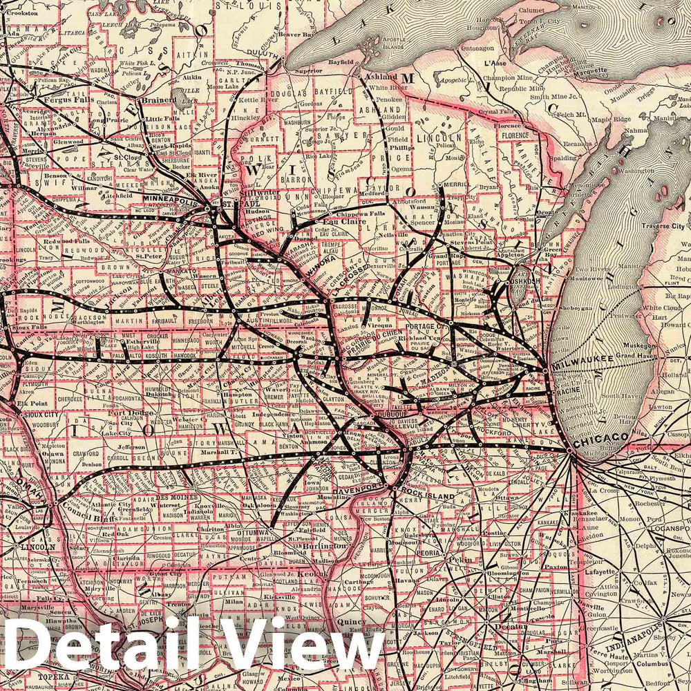 Historic Map : Chicago-Milwaukee & St. Paul Railway and connections., 1885, Vintage Wall Decor