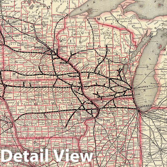 Historic Map : Chicago-Milwaukee & St. Paul Railway and connections., 1885, Vintage Wall Decor