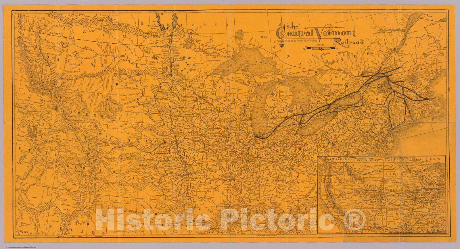 Historic Map : Timetable Map, Central Vermont Railroad, connections. 1887 - Vintage Wall Art