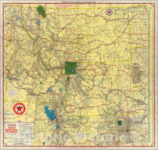 Historic Map : Road map Idaho, Mont, Wyo, 1937 - Vintage Wall Art