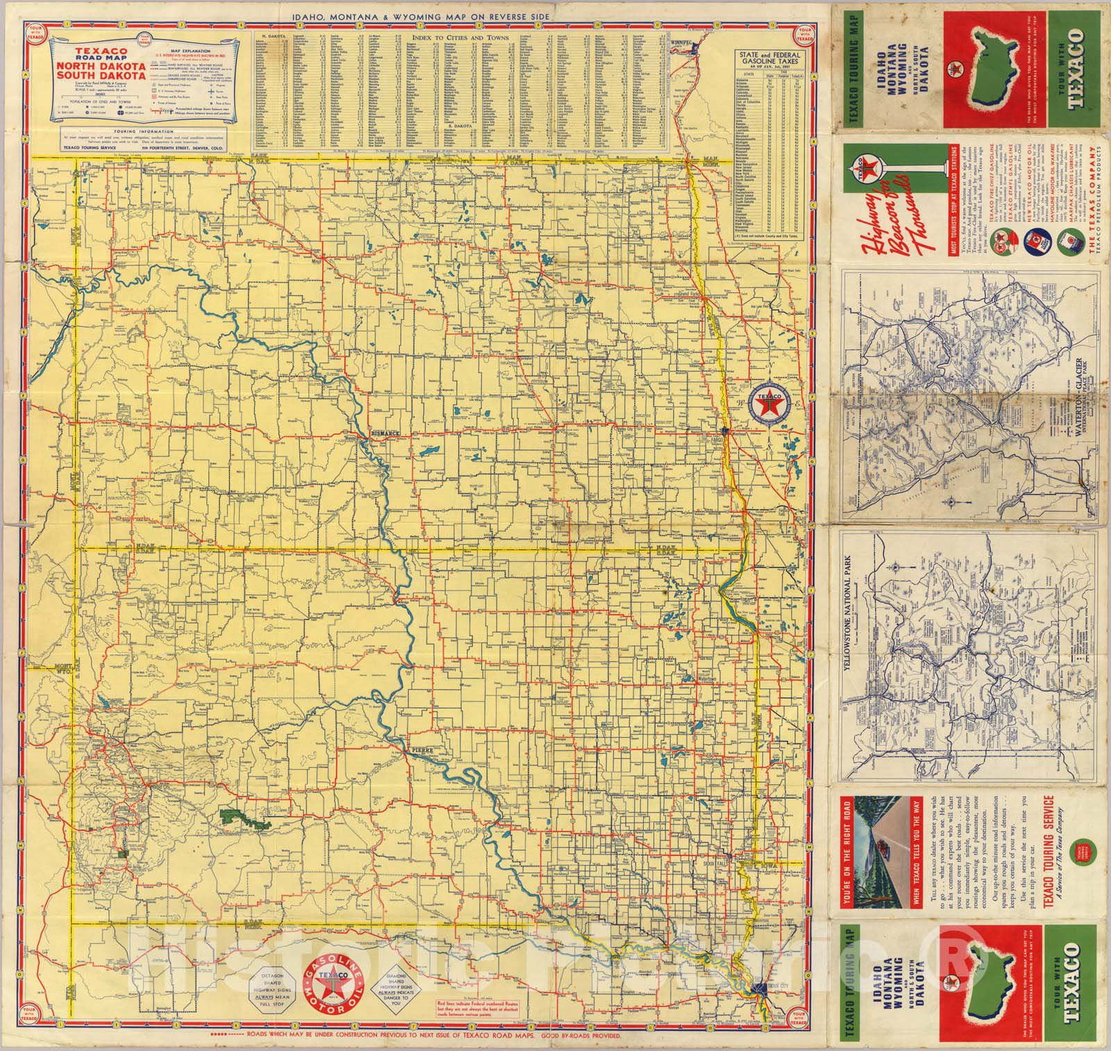 Historic Map : Road map N. & S. Dakota, 1937 - Vintage Wall Art