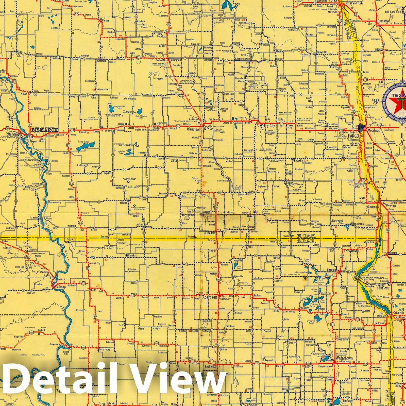 Historic Map : Road map N. & S. Dakota, 1937 - Vintage Wall Art
