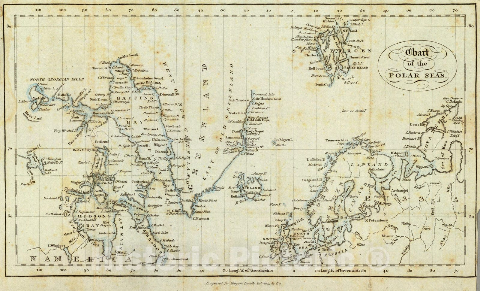 Historic Map : Chart, Polar Seas. 1850 - Vintage Wall Art