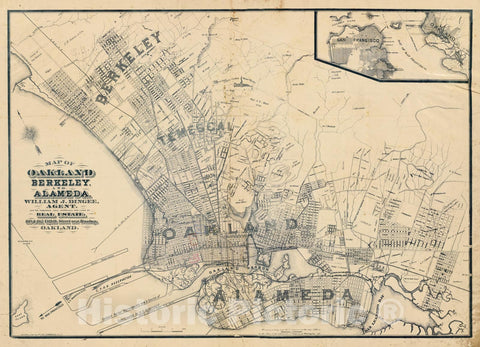 Historic Map - Oakland, Berkeley, Alameda. 1884 - Vintage Wall Art