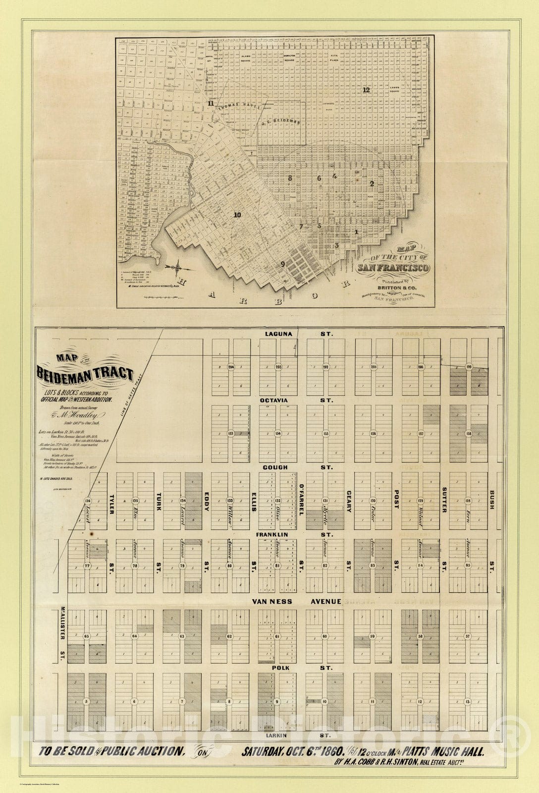 Historic Map : Beideman Tract, San Francisco. 1860 - Vintage Wall Art