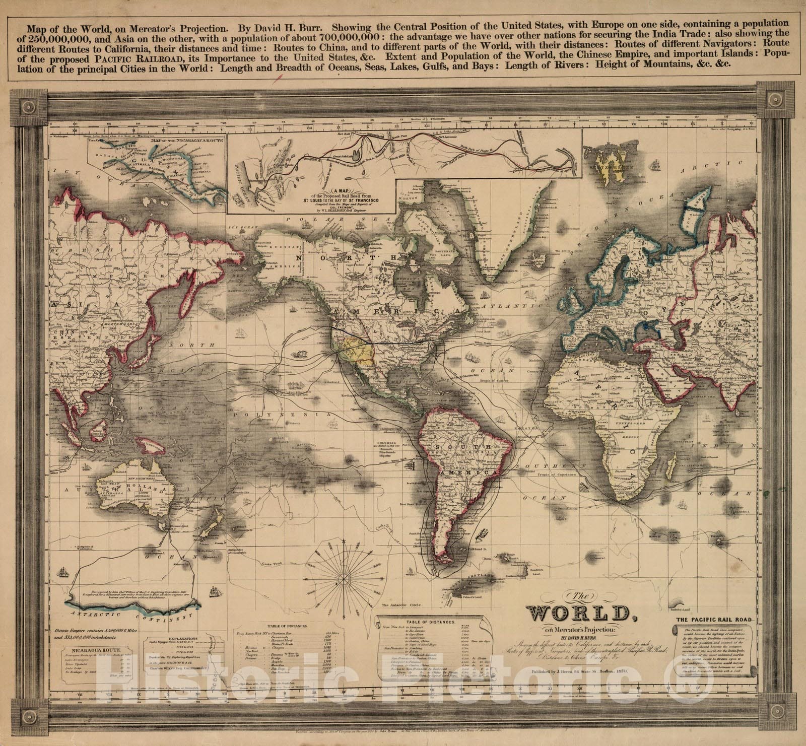 Historic Map : The World, on Mercator's Projection 1850 - Vintage Wall Art