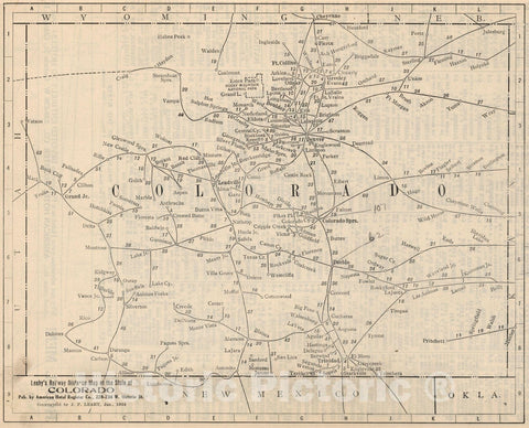 Historic Map : Railway Distance Map of the State of Colorado, 1934 - Vintage Wall Art