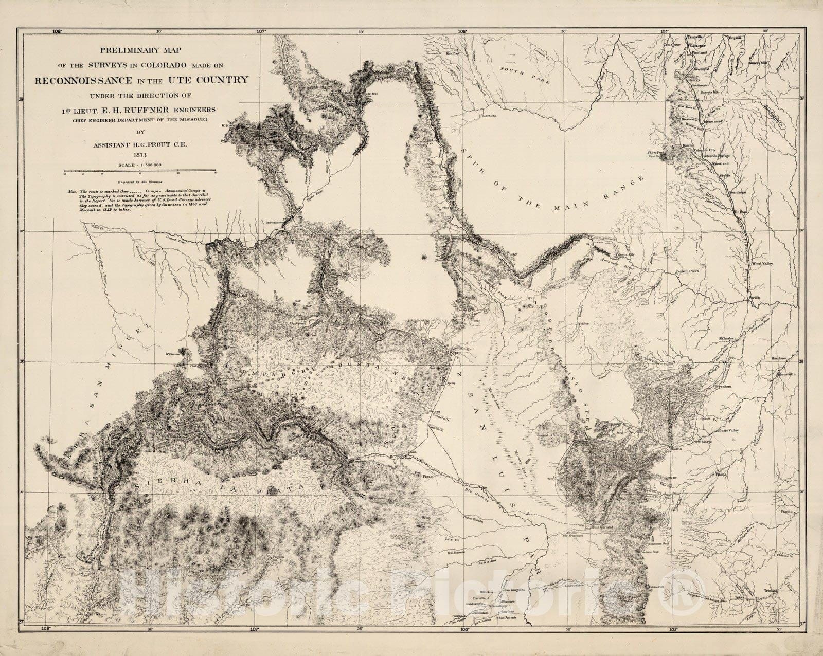 Historic Map : Preliminary Map of The Surveys In Colorado, 1873 - Vintage Wall Art
