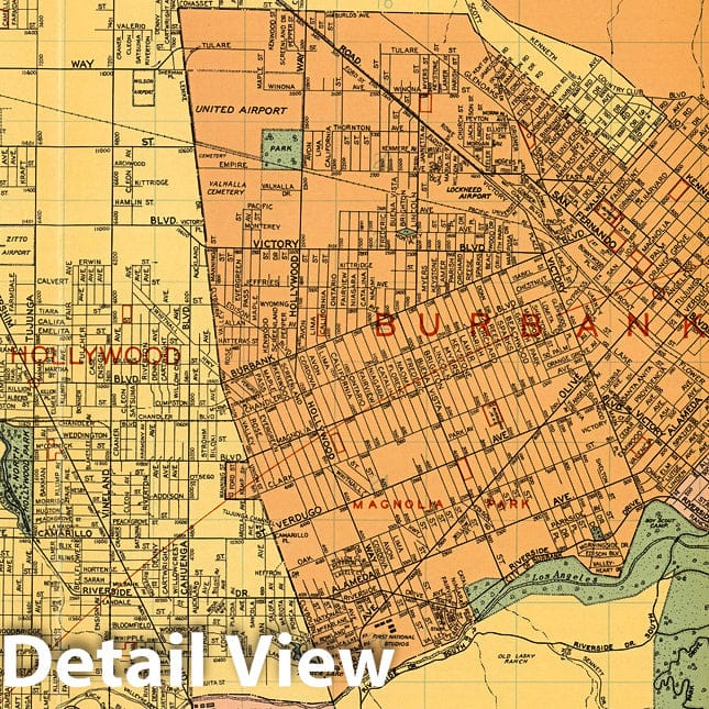 Historic Map : San Fernando Valley. Van Nuys. North Hollywood. Universal City. Burbank. Glendale. Pasadena. Altadena, California., 1938, Vintage Wall Decor