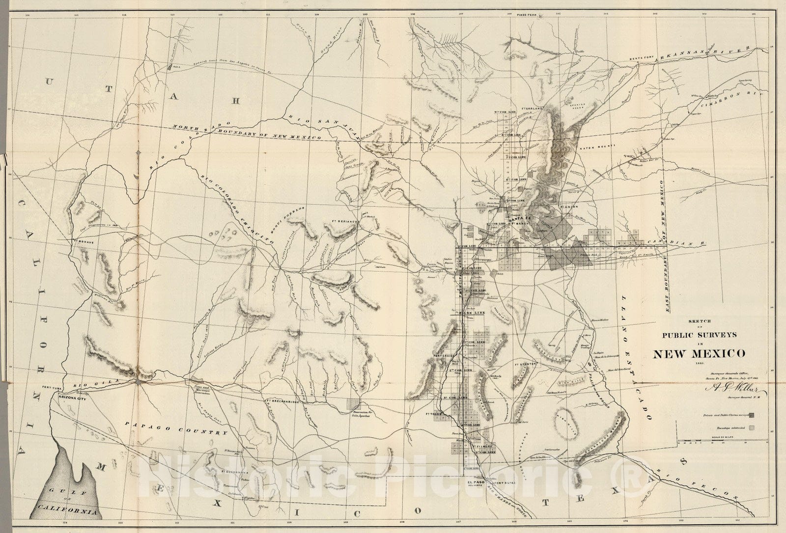 Historic Map : Sketch of Public Surveys in New Mexico 1861 - Vintage Wall Art
