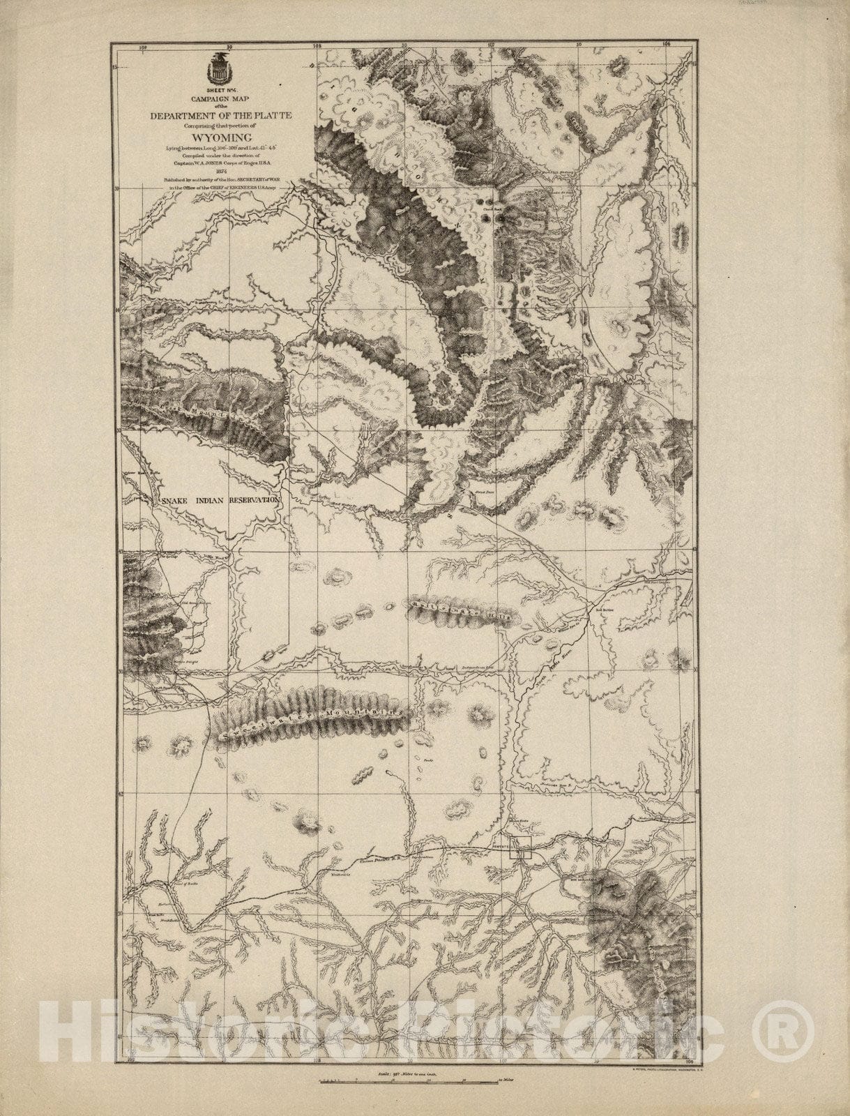 Historic Map : Sheet No. 4. Campaign Map of the Department of The Platte, 1874 - Vintage Wall Art