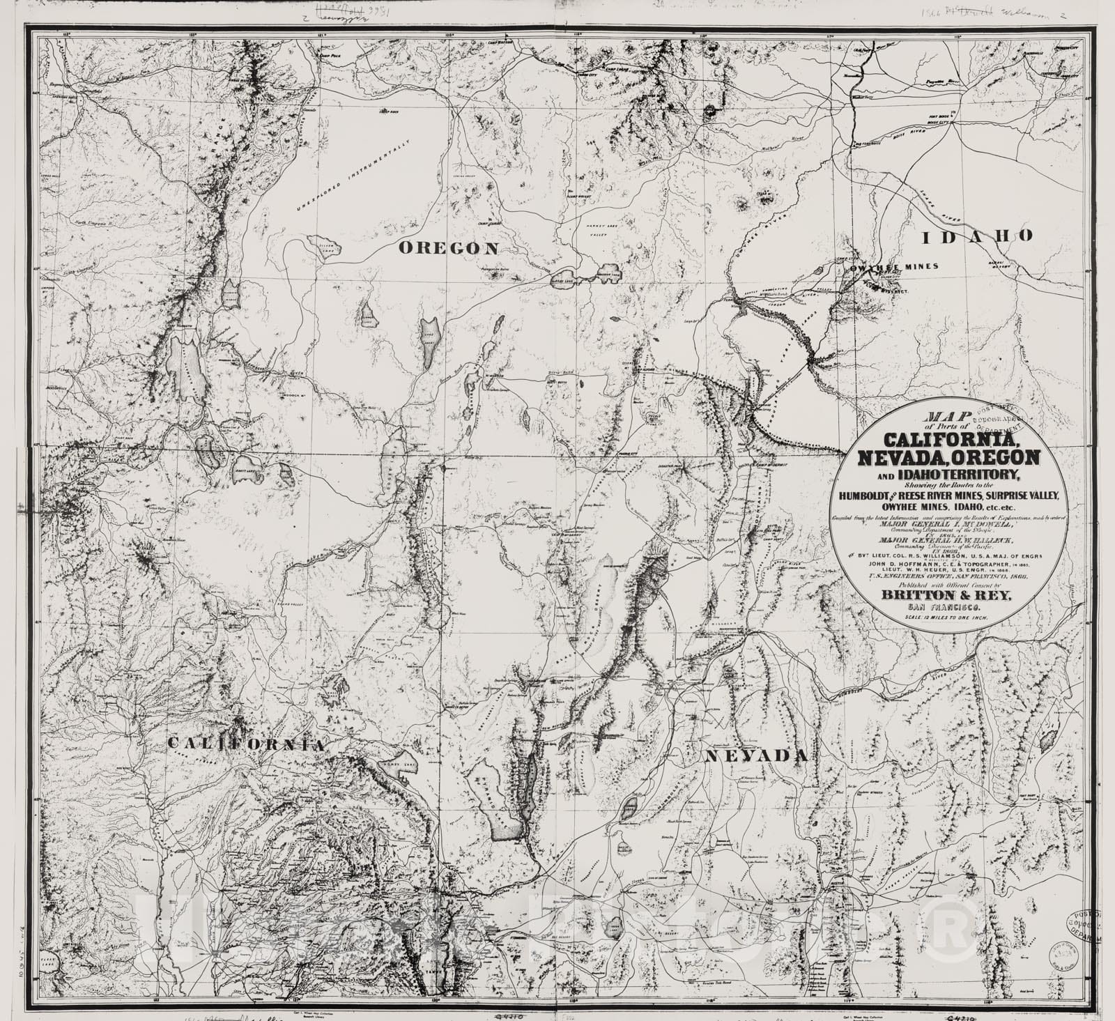 Historic Map : Map of Parts of California, Nevada, Oregon And Idaho Territory, 1866 - Vintage Wall Art