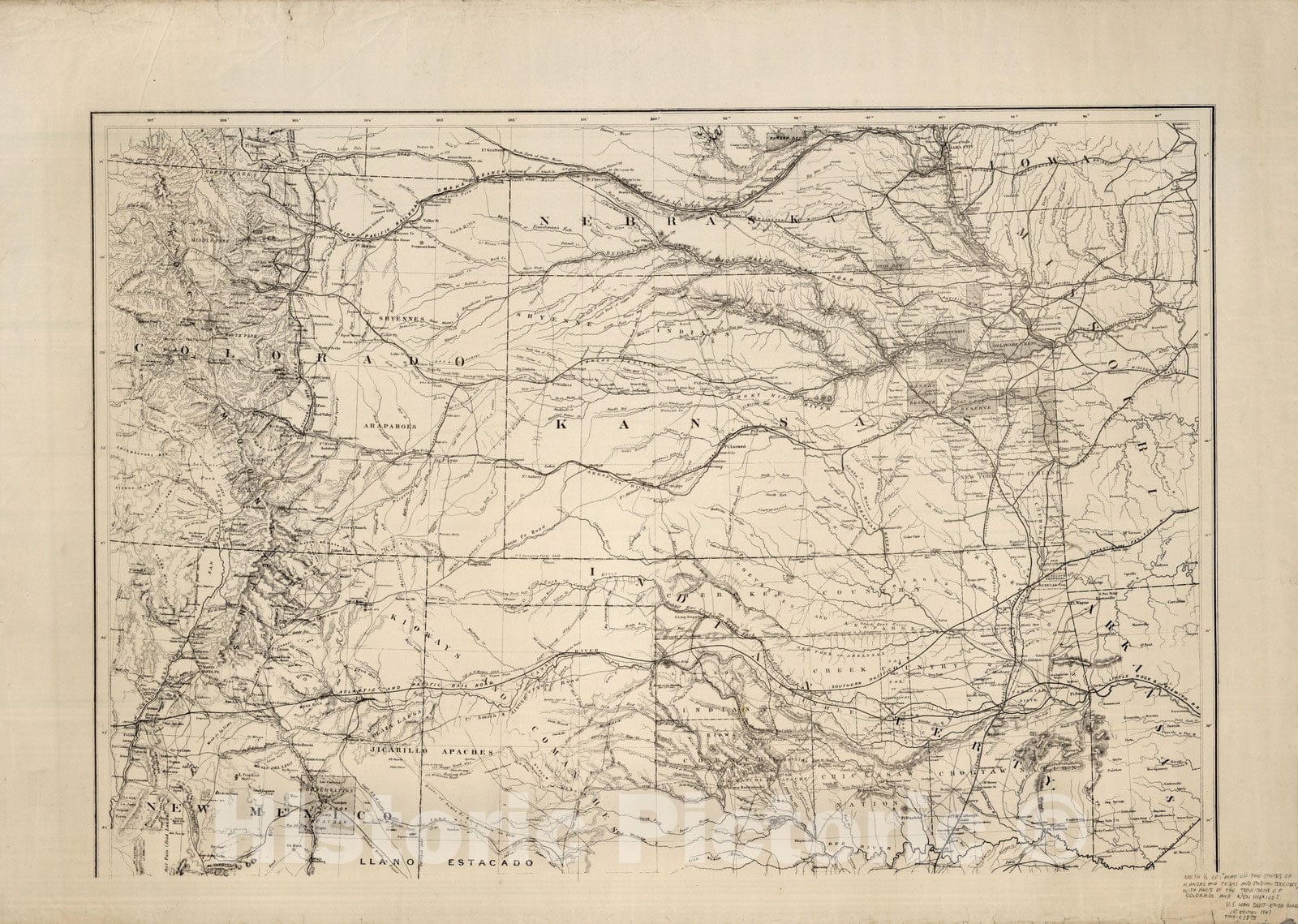 Historic Map : Map of the States of Kansas and Texas and Indian Territory, 1875 - Vintage Wall Art