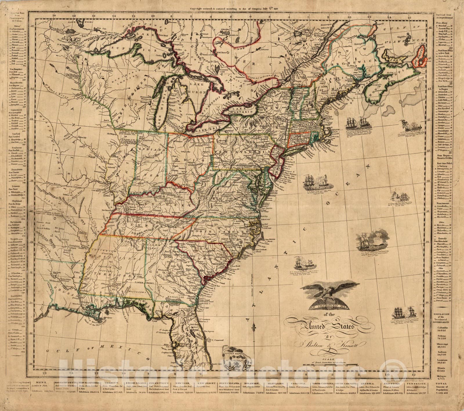 Historic Map : Improved Map of the United States, 1813 - Vintage Wall Art