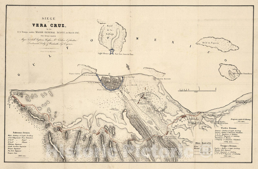 Historic Map : Siege of Vera Cruz, by the U.S. Troops 1847 - Vintage Wall Art