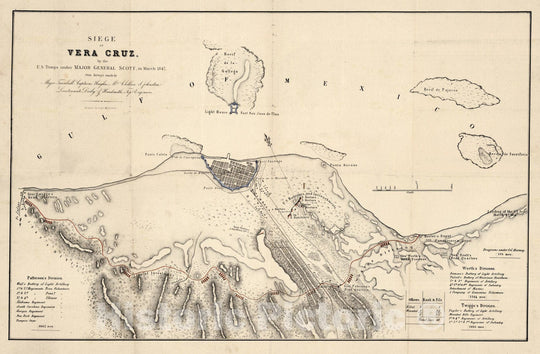Historic Map : Siege of Vera Cruz, by the U.S. Troops 1847 - Vintage Wall Art