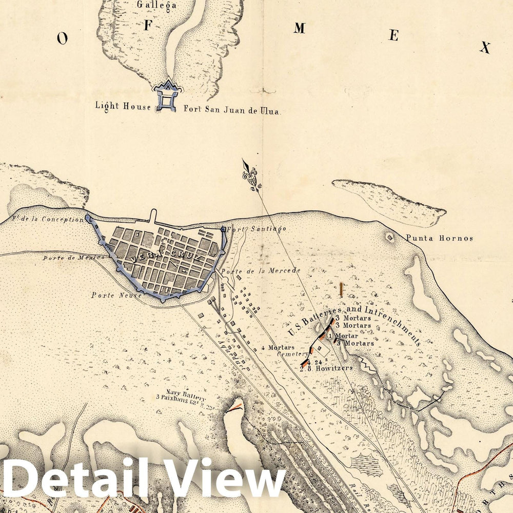 Historic Map : Siege of Vera Cruz, by the U.S. Troops 1847 - Vintage Wall Art