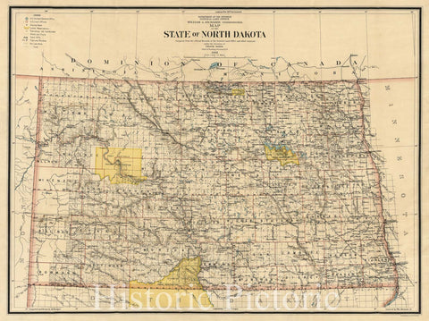 Historic Wall Map : Map of The State of North Dakota, 1903 - Vintage Wall Art